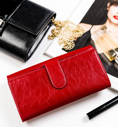 Portofol femrash Peterson Fashionable, lëkurë natyrale, RFID, i kuq