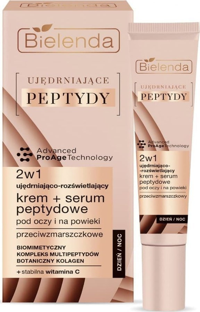 Krem dhe serum për sy Bielenda Firming Peptides 2n1, kundra rrudhave, ndriçues, 15ml