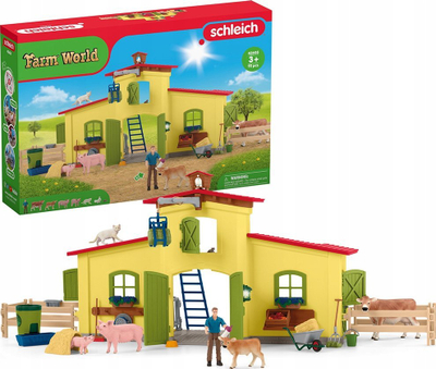 Set lodër ferme Schleich Farm World, 92 copa, hambar modular, shumëngjyrësh