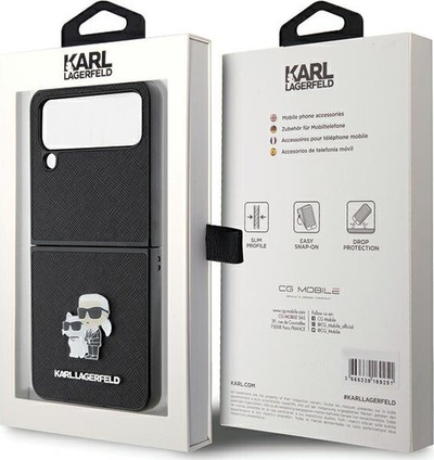 Mbulesë telefoni Karl Lagerfeld Saffiano Karl &amp; Choupette, për Samsung Galaxy Z Flip4, lëkurë ekologjike, e zezë