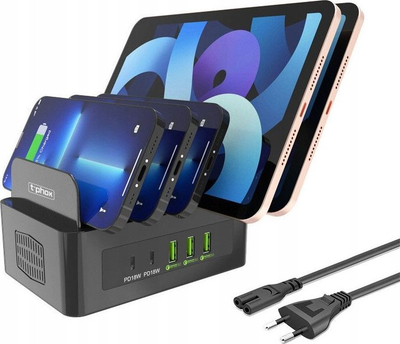 Karikues rrjeti T-phox Powerhub Dual Port, 100W, 2x USB-C 3x USB, i zi