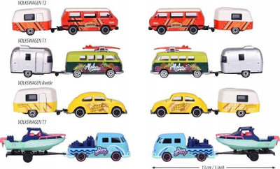 Set lodrash Majorette Volkswagen Camping 212055007, makina të vogla me rimorkio, shumëngjyrëshe