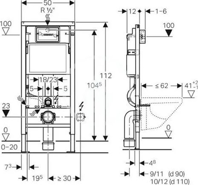 Kornizë montimi WC Geberit Duofix Basic 458.103.00.1, 112 cm, kazanin e ka të fshehur, blu