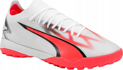 Këpucë futbolli Puma Ultra Match TT M 107521-01, për fushë me bar sintetik, rrjetë sintetike, të bardha me neon