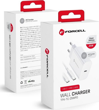 Karikues muri Forcell USB-C PD QC 4.0, 25W, 3A, me kabllo 1m