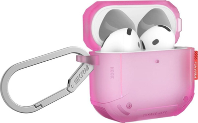 Kuti mbrojtëse Skinarma Mecha CE për AirPods 4, TPU, me karabinë, fuchsia