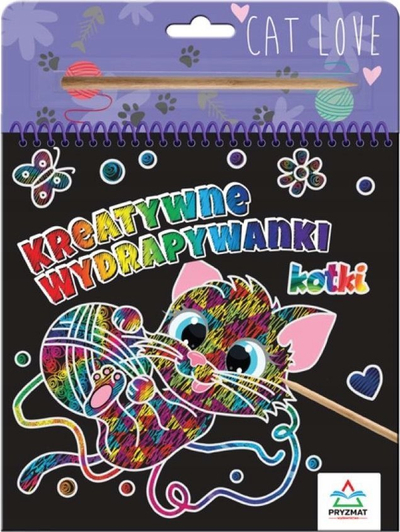 Libër kreativ për gërvishtje Creative Scratch Art Kittens, set me faqe shumëngjyrëshe, me stilolaps druri