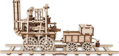 Set ndërtimi druri EWA Eco-Wood-Art Lokomotivë, model mekanik, me motor gome, natur