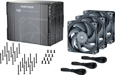 Ventilatorë PC Phanteks T30 PWM, 120mm, set me 3 copë, ngjyrë e zezë