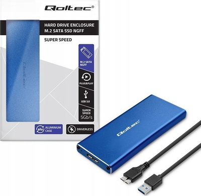 Kuti ekstern Qoltec për SSD M.2 SATA, USB 3.0, 5Gb/s, 2TB, blu