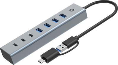 Hub USB Conceptronic HUBBIES20GP, 7 porta USB 3.0, 5Gbps, gri