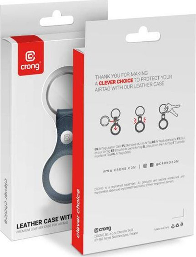 Çelësmbajtëse Crong për Apple AirTag, lëkurë, blu navy