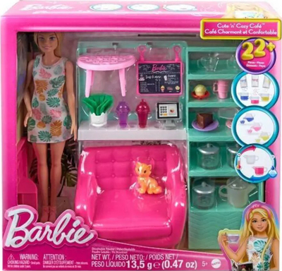 Set lojërash Barbie Mattel Relaxing at the Café HKT94, me kukull, me aksesorë, shumëngjyrësh