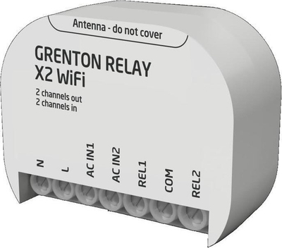 Modul rele Grenton Relay X2 WiFi, 2 kanale, për montim fshehur, gri
