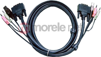 Kabllo KVM Aten 2L7D03UD, USB DVI D Dual Link, 3m, e zezë