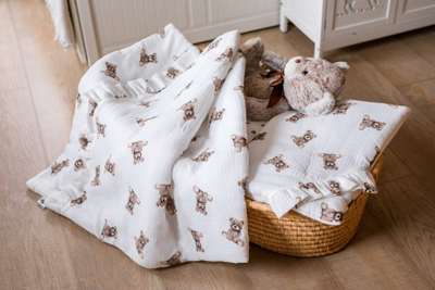Set shtrati për bebe Muslin Bedding, 80x100 cm, pambuk muslin, me arusha