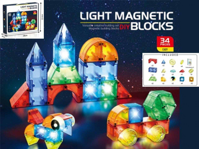 Lodër blloqe magnetike Madej Shining, set ndërtimi me 32 copë, shumëngjyrëshe