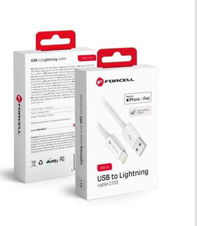 Kabllo Forcell F-energy C703 USB A në Lightning, MFi, 1 m, e bardhë