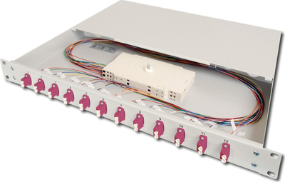 Kuti bashkimi optik Digitus Fiber Optic Sliding Splice Box, 1U, 12 porta LC OM4, gri