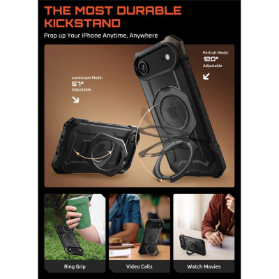 Mbajtëse telefoni SUPCASE UB Grip MagSafe për iPhone 17 Air, mbrojtëse e fortë, me karikim magnetik, e zezë