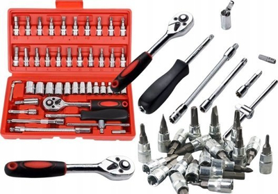 Set çelësa gedorë 1/4", 46 copë, CrV, me valixhe plastike