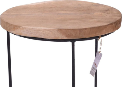 Set tavolinash kafe Home Styling Collection COFFEE, 3 copë, të rrumbullakta, dru MDF dhe metal, ngjyrë teak me të zezë