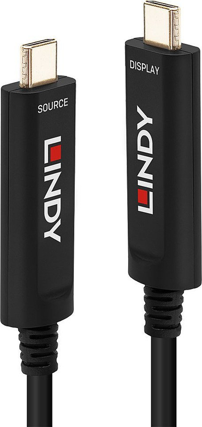 Kabllo USB C Lindy Fibre Optic Hybrid, 5m, 4K 60Hz, e zezë