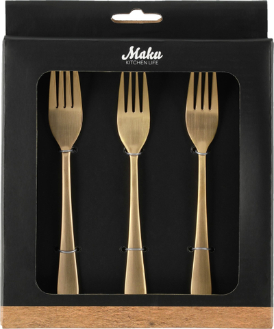 Set pirunash ëmbëlsire Maku Dessert Fork, 6 copë, çelik inoks, ngjyrë ari mat
