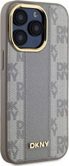 Mbulesë telefoni DKNY për iPhone 15 Pro Max, MagSafe, lëkurë sintetike me katrorë, bezhë