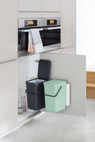Kosh kuzhine i brendshëm Brabantia Sort &amp; Go, 2 x 12L, set riciklimi, jeshil xhade edhe gri