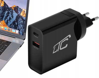 Karikues fiks LTC Max QC25, 65W, me USB QC 3.0 dhe USB C PD, i zi