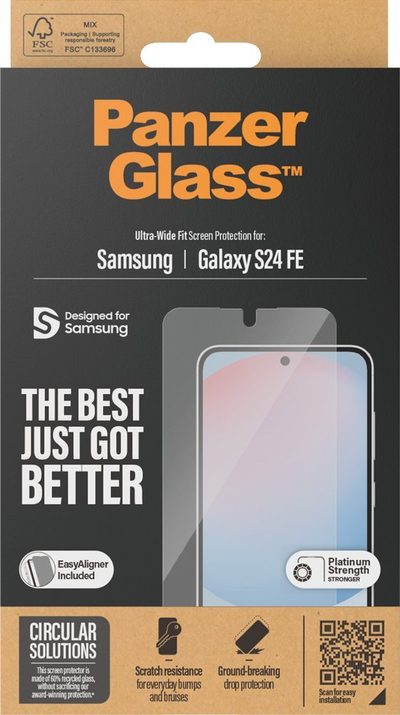 Mbrojtës ekrani PanzerGlass për Samsung Galaxy S24 FE, Ultra-Wide Fit, xham i temperum transparent