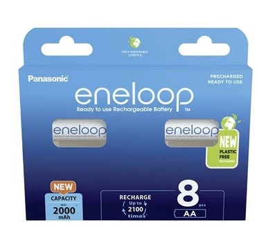Bateri të rikarikueshme Panasonic Eneloop AA, 2000mAh, paketim 8 copë, të bardha