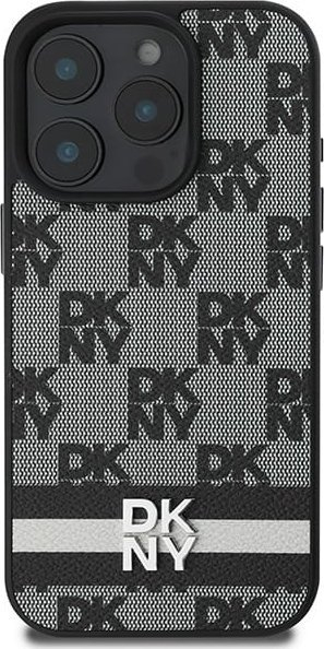 Kapak telefoni DKNY PU Leather Checkered për iPhone 16 Pro Max, me vija, i zi