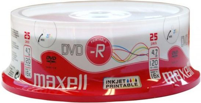 ДВД дискови Maxell DVD R 4.7GB, 16x, 25 парчиња, бели за печатење