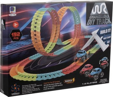 Pistë fleksibile makine Flexible Car Track, 4.8m, me makinë me drita LED, shumëngjyrëshe
