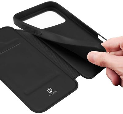 Maskë telefoni Dux Ducis Skin Pro për iPhone 17 Pro, me stand, me xhep karte, e zezë