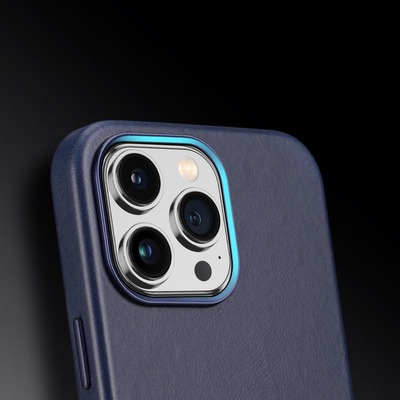 Маска за телефон DUXDUCIS Naples MagSafe, за iPhone 14 Pro Max, природна кожа, сина