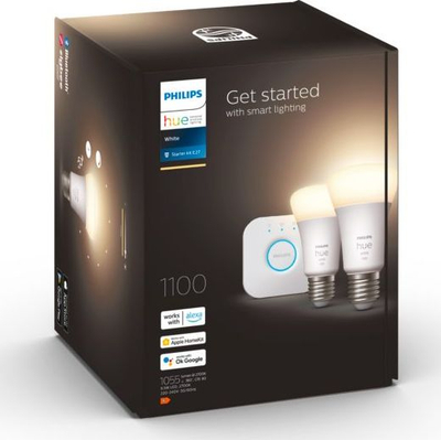 Set drite smart Philips Hue Starter Kit, Bridge, 2 llampa E27 9.5W, dritë e bardhë e ngrohtë