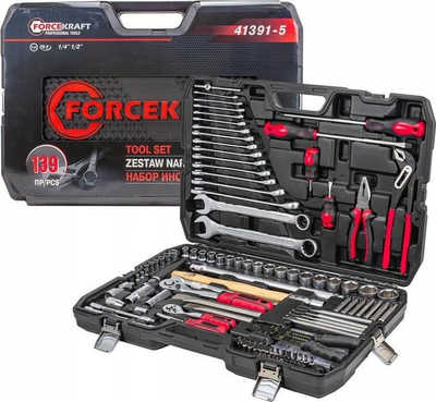Set veglash me racë 139 pjesë, 1/4" dhe 1/2", metalik