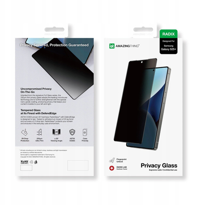 Xham mbrojtës Amazingthing Radix Privacy Glass për Samsung Galaxy S25 Plus, tempered glass, transparent