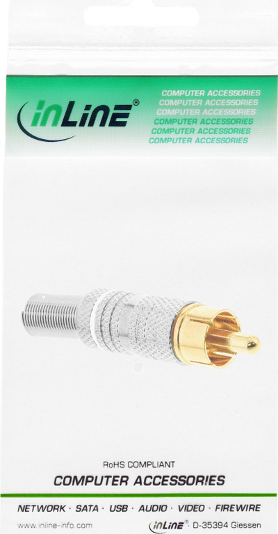 Fishe RCA InLine, prizë mashkull metalike për saldim, për kabllo 6mm, argjendtë