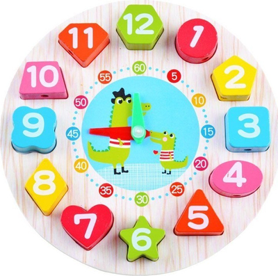 Lodër druri mësimore ZA3608, orë për mësim, puzzle me forma, me ngjyra të ndryshme