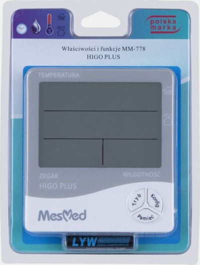 Stacion moti MesMed Higo Plus MM-778, higrometër me termometër dhe orë, i bardhë
