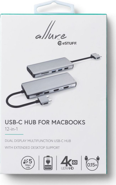 USB-C Хаб GeSTUFF Allure, 12 во 1, 4K, сиво металик