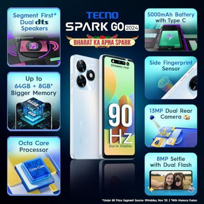 Telefoni Tecno Spark Go 2024, 64GB, 8GB RAM, i bardhë