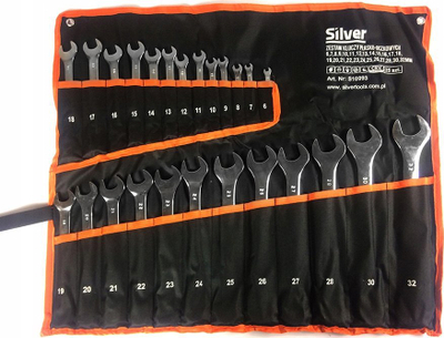 Set çelësa unazë edhe të hapur Silver S10993, 25 copa, 6-32 mm, ngjyrë argjendi
