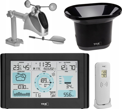 Stacion moti TFA Dostmann Weather Pro 35.1161.01, sensor ere, matës shiu, i zi