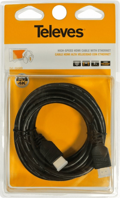 Kabllo HDMI Televes 2.0 Ref 494503, 5m, 4K, e zezë