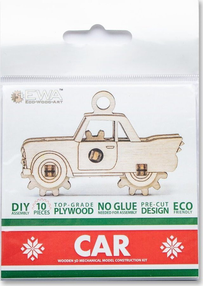 Lodër druri EWA Eco-Wood-Art Fidget-Car, model 3D për montim, dru FSC, shumëngjyrëshe